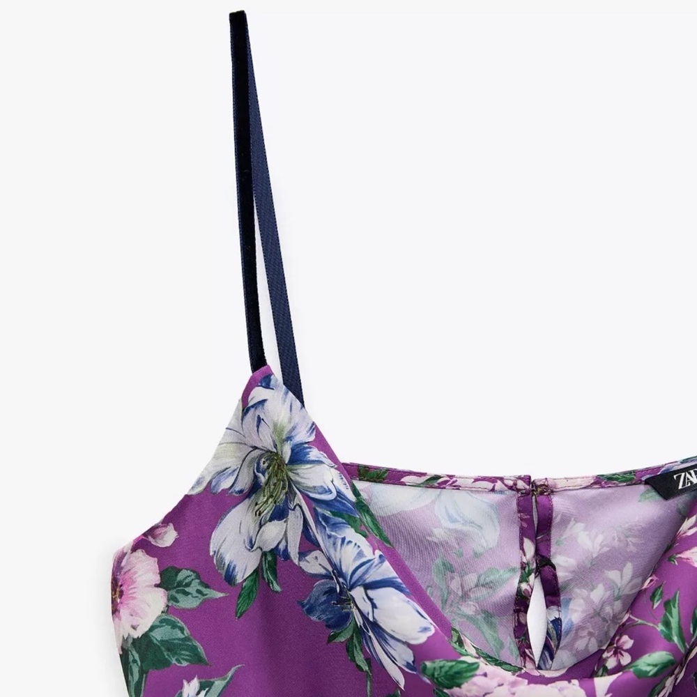 Zara Satin Silky Cowl Neck Blouse Camisole Floral Purple Bloomcore Lg Y2K Style - Picture 4 of 9
